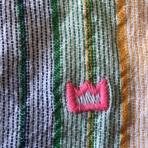 Crown & Ivy Women’s Colorful Striped Short Sleeve High Ruffled Neck Large NWT - Picture 8 of 11